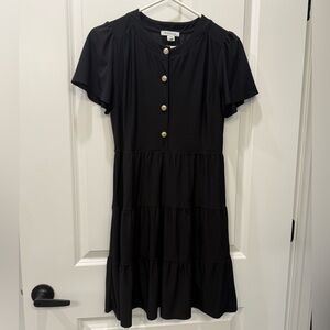 Monteau Black Button-Front Bow Dress